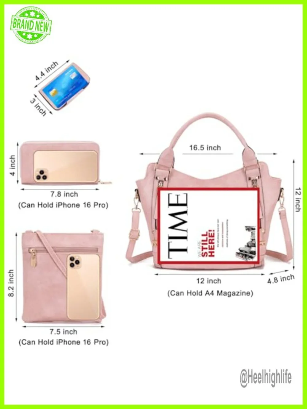 Large Hobo Crossbody Bag Set 4pcs Soft PU Leather Detachable Strap Total 9